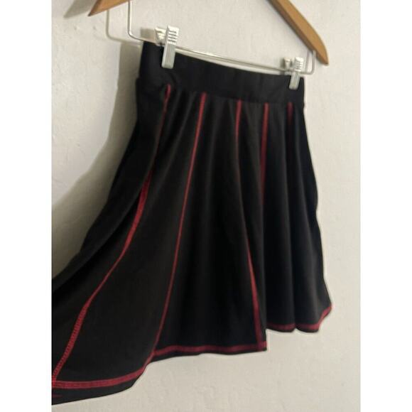 Hot Topic Skirt S Black Mini Black & Red Stretch Knit Goth Grunge Flare - Picture 2 of 6